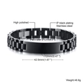 Polished IP black plating stainless steel ID bracelet for men with custom engraving - Black 12mm*21cm