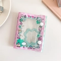 Roze geruite ordner met schattige cartoonmotieven en drieringband voor kleine fotokaarten - Roze Hoes (Zonder Binnenpagina's)