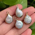Set of four natural baroque pearl pendants with gold plated edges in teardrop shapes - No.20 Gold Single Loop Width 11-14mm
