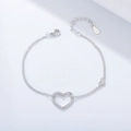 Double-layered 925 sterling silver heart bracelet with sparkling zircon stones - 925 Silver / White Gold