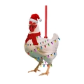 Funny white chicken Christmas ornament with red scarf, hat, and colorful lights - Christmas Rooster Accessory-4