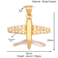 Detailed dimensions of gold airplane pendant with zircon inlays and measurement markers - K728661-24mm Sparkly Airplane