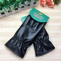 Black synthetic leather touchscreen gloves with wrist button and thermal lining - One Size / Black (Women Side Buckle)