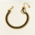 Multi-layer golden stainless steel bracelet with faceted black beads and lobster clasp - Stainless Steel / Black