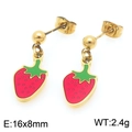 Red strawberry drop oil earrings in gold finish with size 16x8mm and 2.4g weight - Red Strawberry Stud Earrings 16x8mm (KE119428-Z)