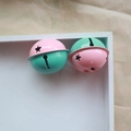 Pink and mint green 4cm metal bell charms with star cutouts for DIY keychains - Pink & Green