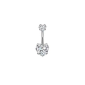 Piercing all'ombelico in acciaio inossidabile argento con due zirconi a forma di cuore - XY-1 Doppio Cuore