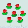 Pink and green tulip glass bead pendant for DIY jewelry, 9x9mm flower with 14mm leaf - Red