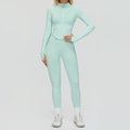 Ensemble de yoga vert menthe sans couture avec haut zippé et legging taille haute - S / Haut Et Bas / Ensemble deux pièces / Vert menthe