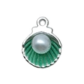Shell charm pendant with green enamel finish and white pearl inlay in silver alloy - Green