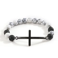 Bracciale da uomo con croce nera, perline di turchese bianco e pietra lavica - Turchese Bianco e Pietra Lavica