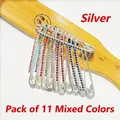 Lot de 11 épingles de sûreté en strass colorés sur métal argenté pour la taille - Pack de 11 / Argent/Zircone AB