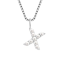 Silver titanium steel necklace featuring a letter X pendant inlaid with white pearls - X-Steel Color