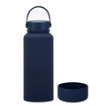 1L dark blue matte stainless steel vacuum flask with handle lid and silicone boot - 1 L / Indigo Blue