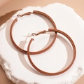 Retro geometric round hoop earrings with brown leather and silver needles on stone - 5.5cm Hoop / Brown