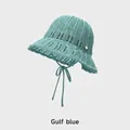Gulf blue crochet knit sun hat with wavy brim and metallic circular detail - Adjustable (54-58cm) / Bay Blue