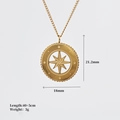 Guida alle taglie del ciondolo a bussola con stella dorata e dettagli sulle misure - Collana Bussola Moneta Rotonda
