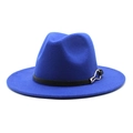 Classic blue wool fedora hat with a wide brim and black leather band with gold buckle - Sapphire Blue