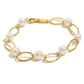 18K gold plated stainless steel bracelet featuring oval links and eight round pearls - Imitation Pearl Bracelet - Gold