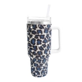 Blue and black rhinestone leopard pattern 40oz stainless steel tumbler with handle - 1200ml (40oz) / Blue Leopard Cow