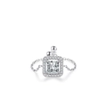 S925 sterling silver chain ring with square zircon stone and adjustable sliding bead - Adjustable Open / White Zirconia