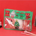 Green chenille Christmas toiletry bag with HAPPY letter embroidery and clear panel - Snack Bag HAPPY