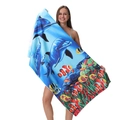 Microfiber beach towel with ocean life print featuring blue dolphins and coral reefs - 80*160cm / Coral Dolphin