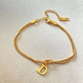 Gold double-layer herringbone chain bracelet with a letter D pendant and lobster clasp - Gold-D