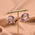 Elegant wreath earrings featuring purple amethyst, freshwater pearls, and shell flower charm - Amethyst Pearl Pendant Earrings