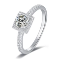 Elegant silver square halo moissanite ring with brilliant round center stone and pave band - US 5.25 / Square Wrapped-0.5ct