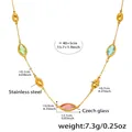 Gold stainless steel necklace with pink, green and blue marquise cut glass stones - Gold Multicolor