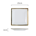 White square ceramic plate with gold rim, dimensions 25cm by 2cm for modern dining - 10 Inch Square Plate / Gold Rim
