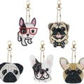 5D DIY diamond painting dog keychains set with sparkling resin rhinestones in golden clips - YS-6 Popular Dog Breeds (5Pcs)