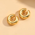 Chunky titanium steel C-shaped hoop earrings in a brilliant polished gold finish - Clip-on Earrings / Gold