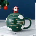 Dark green ceramic Christmas mug with a 3D Santa lid and gold Merry Christmas text - Single Mug / Green