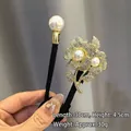 Chouchou fleur en zircon scintillant avec perles blanches et bande de 30 cm - Chignon Fleur Perle Strass Or