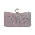 Elegant champagne pleated evening clutch bag with diamond-studded ring closure - Champagne Pink