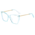 Cat eye glasses frame in transparent light blue with gold metal temples for women - Transparent Blue Gold Frame C6