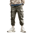 Pantaloni cargo da uomo verde militare con design multitasche e vita con coulisse affusolata - S / Verde Militare