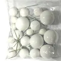 Mixed sizes of white cake topper balls with sticks inside transparent plastic packaging - 20pcs (4 Sizes) / White