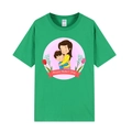 T-shirt en coton vert avec illustration Happy Mother's Day et col rond confortable - XS / Dessin Animé Maman et Enfant / Vert