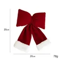 Large red velvet Christmas bow with white faux fur trim decoration, size 25cm x 20cm - Wine Red With White Trim (Medium)