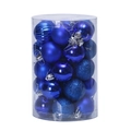 34-piece navy blue Christmas ball set with matte, glitter, and glossy finishes - Blue
