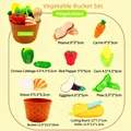 Kids vegetable cutting toy set with peanut carrot and storage bucket in yellow background - Vegetable