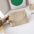 Handwoven beige straw envelope clutch with decorative pom poms for beach vacations - White