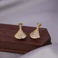 Luxurious gold fan-shaped stud earrings featuring a pave set of sparkling white zircons - Pave Fan Shape Style (E-041) / Gold