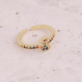 Macro shot of gold moon-shaped adjustable ring with colorful inlaid cubic zirconia stones - Adjustable Open / Colorful Zirconia Star Moon Style (6#)