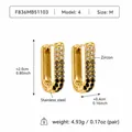 Size chart showing height 2.0cm and width 0.4cm for gold U-shaped zircon earrings - M / Black