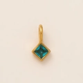 Close-up of gold-plated pendant featuring a vibrant square blue zircon gemstone detail - March Square Birthstone Pendant Only (Without Chain)