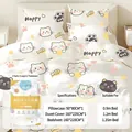 Disposable single 3-piece travel bedding set with cute cartoon cat and fish patterns - Single 3-Piece Set / Printing